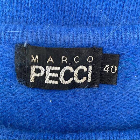 Marco Pecci Sweater Vtg 1980s Blue Angora & Wool Jeweled Beaded Pullover Sz 40 - Picture 10 of 11